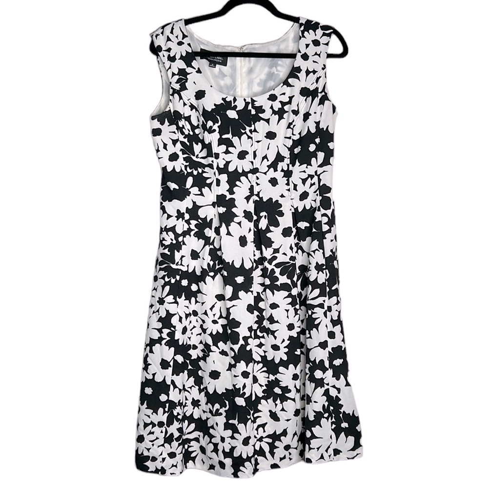 Black Label by Evan‎ Picone Black & White Floral Flowy Dress Size 6